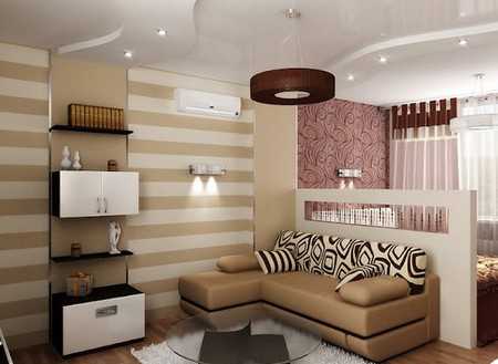 Дизайн гостиной, совмещенной со спальней в одну комнату 